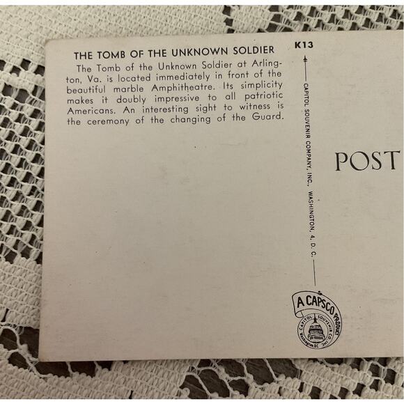 Vintage Picture Postcard Tomb Of The Unknown Soldiers Washington DC. - Picture 5 of 6